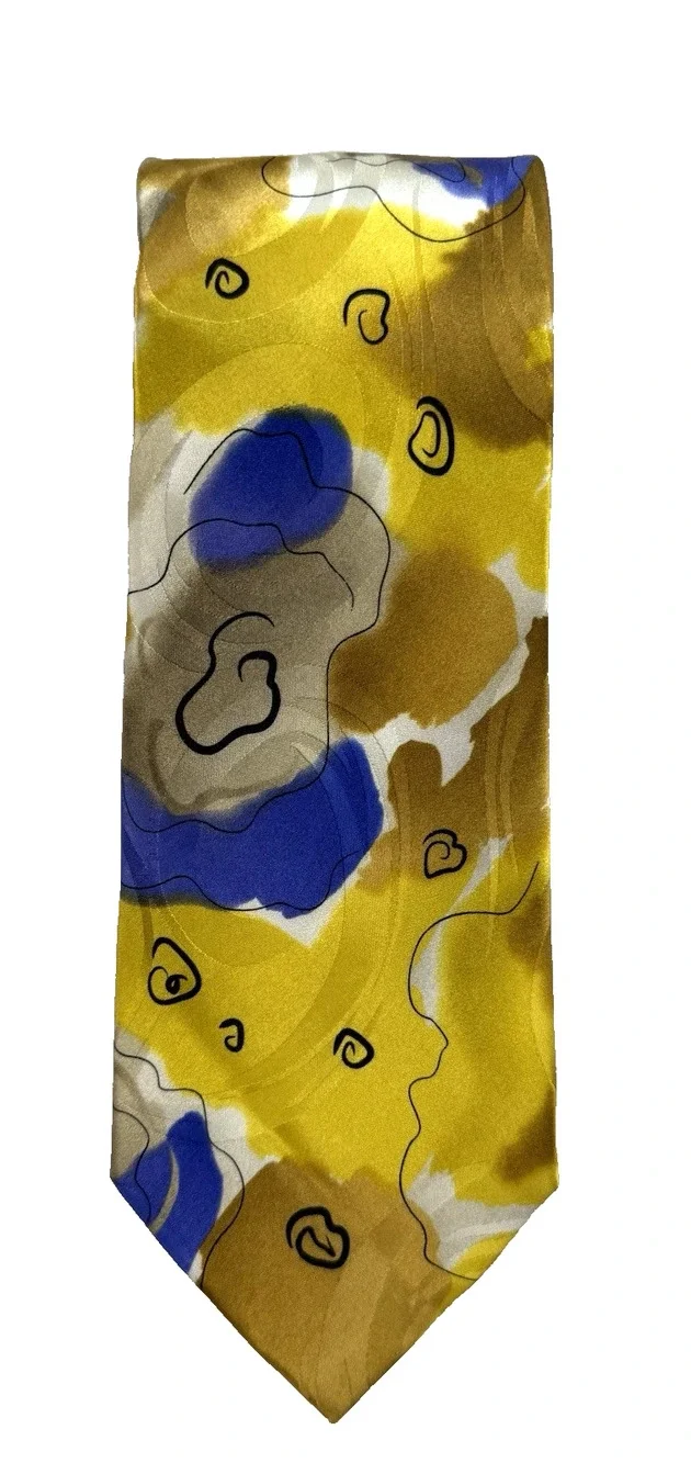 J Garcia silk tie Snail Garden yellow white abstract Designer Dead Head